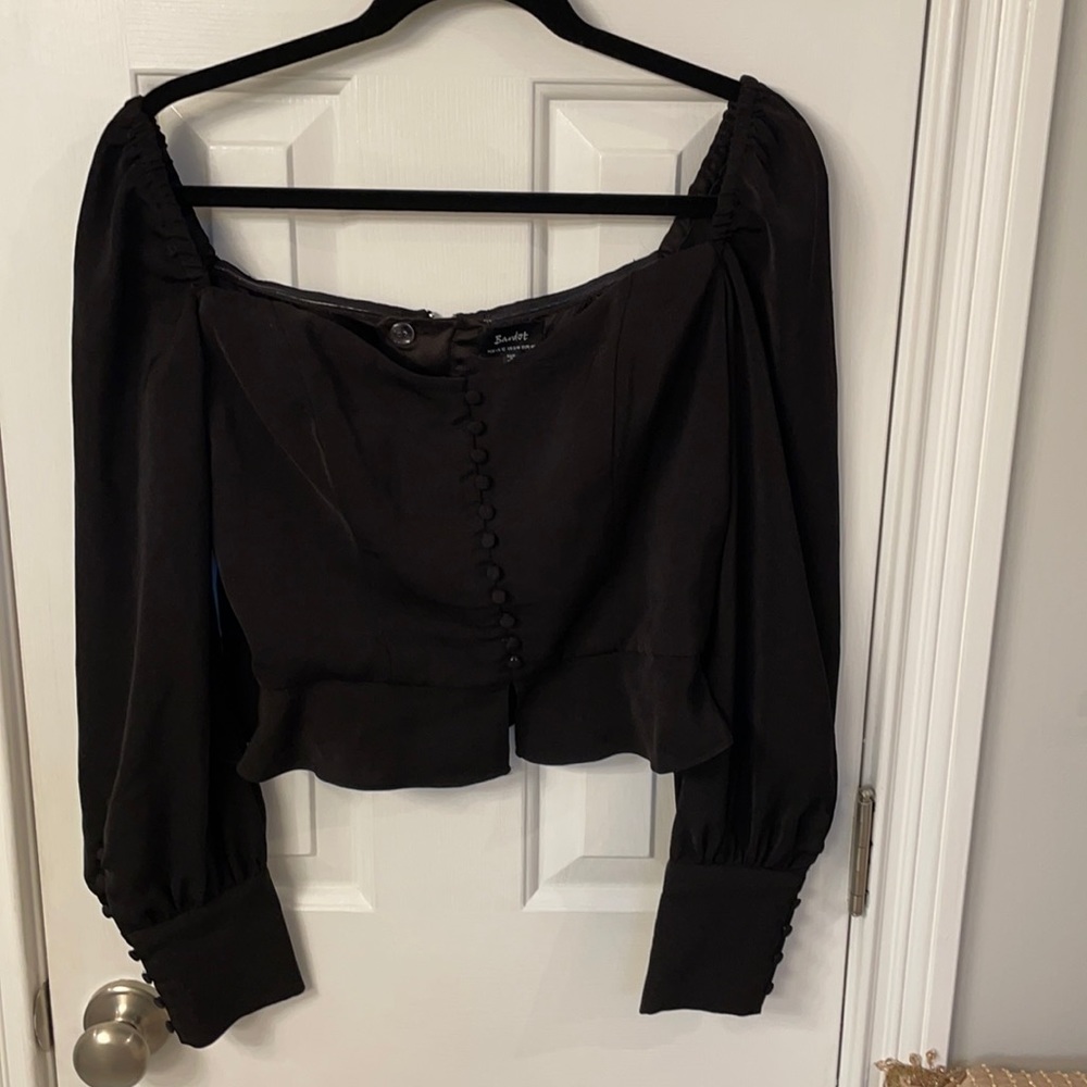 Bardot Black Bustier Top w/ Puffed Sleeves